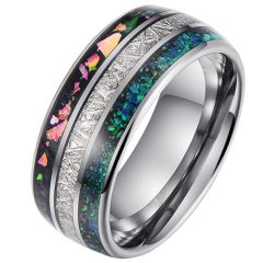 **COI Black Tungsten Carbide Crushed Opal Meteorite Dome Court Ring-9679