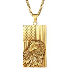 **COI Titanium Gold Tone/Silver Eagle Pendant With American Flag-9680
