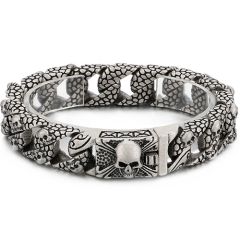 **COI Titanium Black/Gold Tone/Silver Skull Bracelet With Steel Clasp(Length: 8.66 inches)-9683