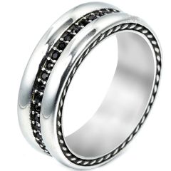 **COI Titanium Black Silver Ring With Created Black Diamond-9688