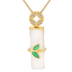 **COI Gold Tone Titanium Necklace With Synthetic Jade and Cubic Zirconia(Length: 19.6 inches)-9690