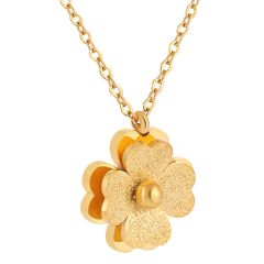 **COI Gold Tone Titanium Four Leaf Clover Necklace(Length: 17.7 inches)-9696