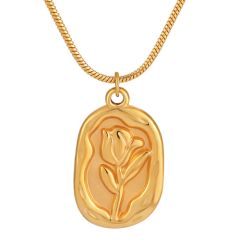**COI Gold Tone Titanium Floral Tag Necklace(Length: 17.7 inches)-9697