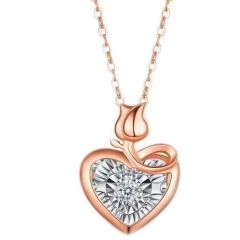 **COI Rose Titanium Heart & Tulip Cubic Zirconia Necklace(Length:17.70 inches)-9704