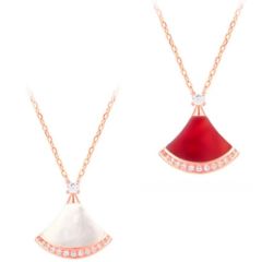 **COI Titanium Rose/Silver Abalone Shell/Created Red Ruby Cubic Zirconia Necklace(Length:17.70 inches)-9705