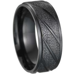 **COI Black Tungsten Carbide Diagonal Grooves Step Edges Ring-9709