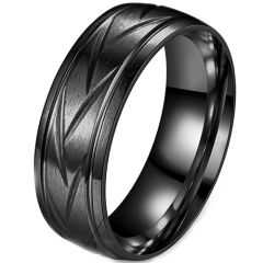 **COI Tungsten Carbide Black/Silver Grooves Ring-9710