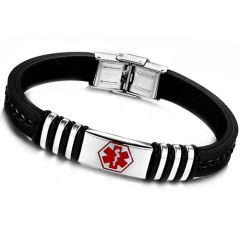 **COI Titanium Medical Alert Genuine Leather Bracelet With Steel Clasp(Length: 8.66 inches)-9713