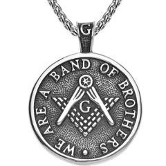 **COI Titanium Black Silver Masonic Freemason We Are A Band Of Brothers Pendant-9728