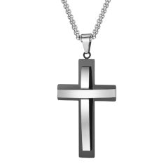 **COI Titanium Black Silver Cross Pendant-9729