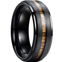 **COI Black Tungsten Carbide Wood Step Edges Ring-9733