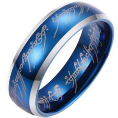 **COI Tungsten Carbide Blue Silver Lord The Ring Beveled Edges Ring-9742