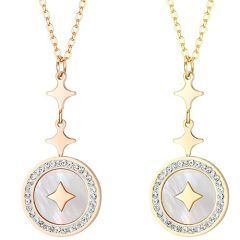 **COI Titanium Rose/Gold Tone Stars Abalone Shell Necklace With Cubic Zirconia(Length: 17.7 inches)-9755