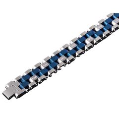 **COI Titanium Blue Silver Cubic Zirconia Bracelet With Steel Clasp(Length: 8.50 inches)-9759