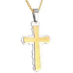 **COI Titanium Gold Tone Silver Cross Prayer Pendant-9767