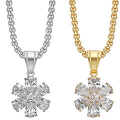 **COI Titanium Gold Tone/Silver Floral Necklace With Cubic Zirconia(Length: 17.7 inches)-9769