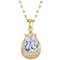 **COI Gold Tone Titanium Tulip Floral Necklace With Cubic Zirconia(Length: 17.7 inches)-9770