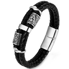 **COI Titanium Trinity Knots & Celtic Black Genuine Leather Bracelet With Steel Clasp(Length: 8.46 inches)-9775