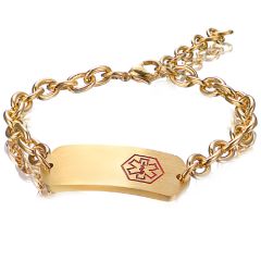 **COI Titanium Gold Tone/Silver Medical Alert Bracelet With Steel Clasp(Length: 8.66 inches)-9778