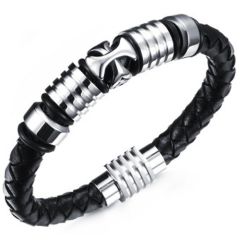**COI Titanium Cross Black Genuine Leather Bracelet With Steel Clasp(Length: 8.66 inches)-9788