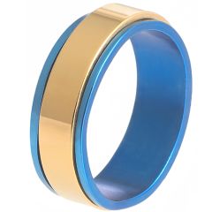 **COI Titanium Blue Gold Tone Step Edges Ring-9790
