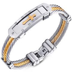 **COI Titanium Silver Gold Tone Cross Wire Bracelet With Steel Clasp(Length: 7.87 inches)-9794