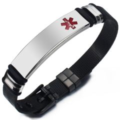 **COI Titanium Medical Alert Rubber Bracelet With Steel Clasp(Length: 9.06 inches)-9795