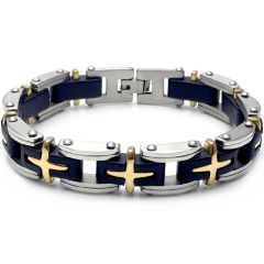 **COI Titanium Black Gold Tone Silver Cross Bracelet With Steel Clasp(Length: 8.27 inches)-9802