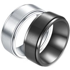 *COI Titanium Black/Silver Polished Matt Step Edges Ring - JT2832