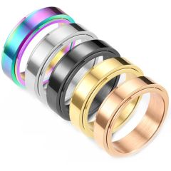**COI Titanium Black/Gold Tone/Silver/Rose/Rainbow Color Step Edges Polished Shiny Wedding Band Ring - JT3883