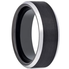 *COI Titanium Black Silver Beveled Edges Ring - JT3165AA
