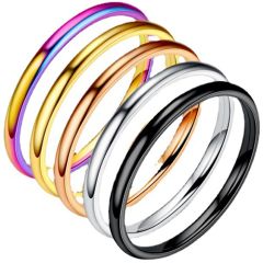 COI Titanium Black/Gold Tone/Silver/Rose/Rainbow Color 2mm Dome Court Wedding Band Ring - JT3702