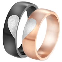 COI Tungsten Carbide Black/Rose Heart Dome Court Ring-TG4547
