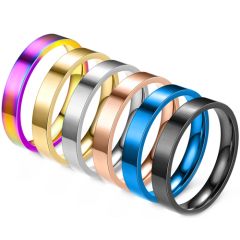 *COI Titanium Black/Gold Tone/Rose/Silver/Blue/Rainbow Pride Pipe Cut Flat 4mm Wedding Band Ring-JT964