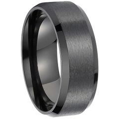*COI Black Titanium Polished Shiny Matt Beveled Edges Ring - JT1536