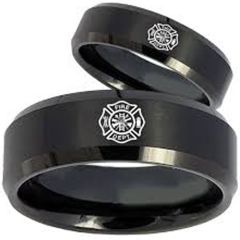 COI Black Tungsten Carbide Fire Fighter Beveled Edges Ring-TG165
