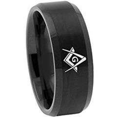 *COI Black Titanium Masonic Beveled Edges Ring - 2038