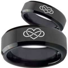 COI Black Titanium Infinity Heart Beveled Edges Ring - 2058