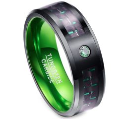 *COI Tungsten Carbide Black Green Carbon Fiber Zirconia Ring-2165