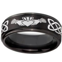 COI Black Tungsten Carbide Mo Anam Cara Step Edges Ring-TG2385BB