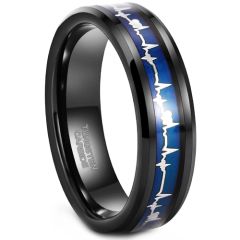 COI Tungsten Carbide Black Blue HeartBeat & Heart Ring - TG2795