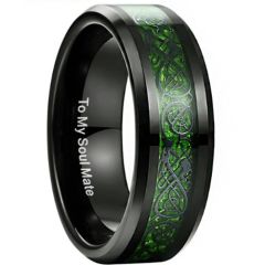 COI Black Tungsten Carbide Dragon Beveled Edges Ring - TG3353