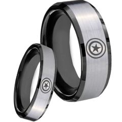 COI Tungsten Carbide Black Silver Captain America Ring - 3712