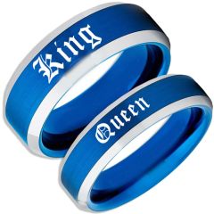*COI Tungsten Carbide Blue Silver King Queen Ring-TG4168