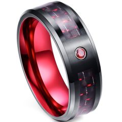 *COI Tungsten Carbide Black Red Carbon Fiber Zirconia Ring-TG4519