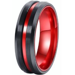 COI Tungsten Carbide Black Red Center Groove Ring - TG4527