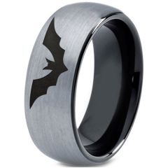 COI Tungsten Carbide Black Silver Bat Dome Court Ring - TG4656