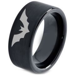 *COI Black Tungsten Carbide Bat Pipe Cut Flat Ring - TG4661C