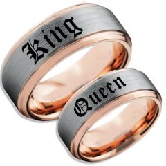 *COI Tungsten Carbide Rose Silver King Queen Ring-TG5059