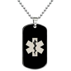 COI Black Tungsten Carbide Medical Alert Dog Tag Pendant-TG5068